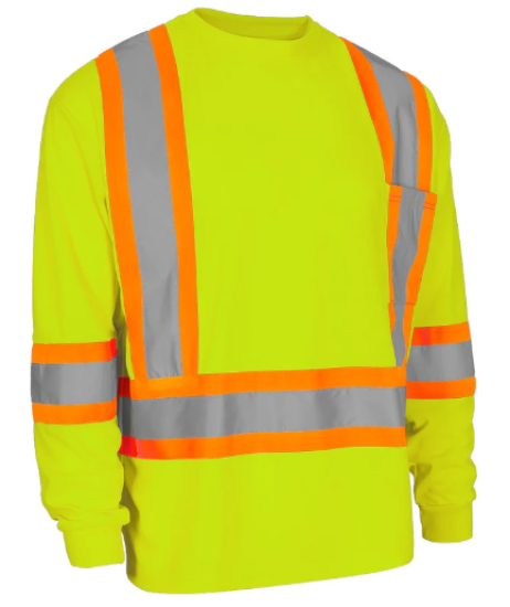 Picture of Forcefield - 022-CBECSALYLS - Hi-Viz Crew Neck Long Sleeve Safety T-Shirt with Chest Pocket