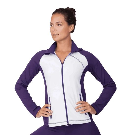 Picture of JK403 Custom Two-toned unlined yoga jacket with flatlock stitching & hood