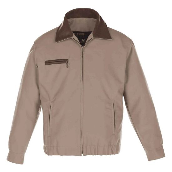 Picture of JK460 Custom Canvas jacket with leather collar/trim & plaid wool lining
