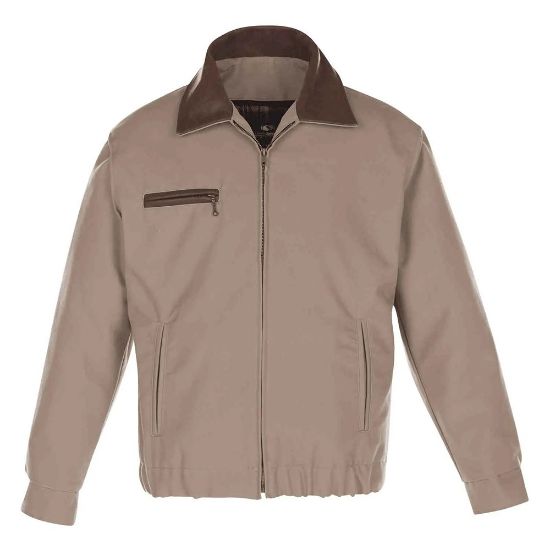 Picture of JK460 Custom Canvas jacket with leather collar/trim & plaid wool lining