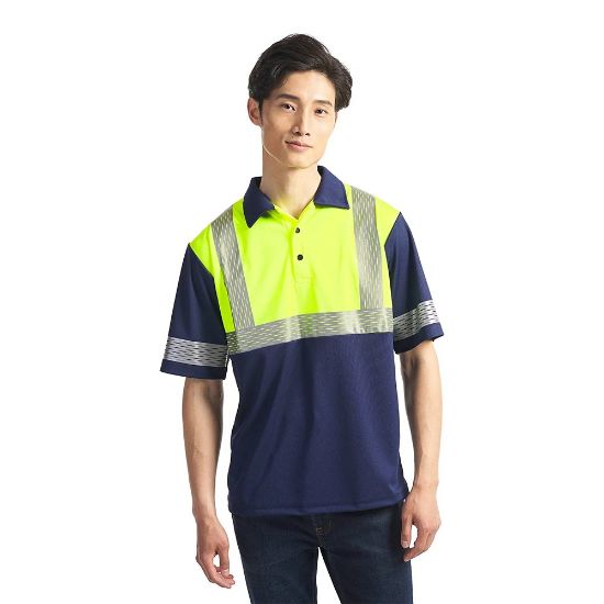 Picture of GS355 Custom Two-toned short sleeve golf shirt with 3M reflective diamond mesh tape