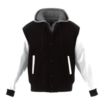 Picture of JK544 - Custom Melton and Leather Hooded Varsity Jacket