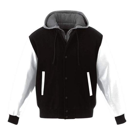 Picture of JK544 - Custom Melton and Leather Hooded Varsity Jacket
